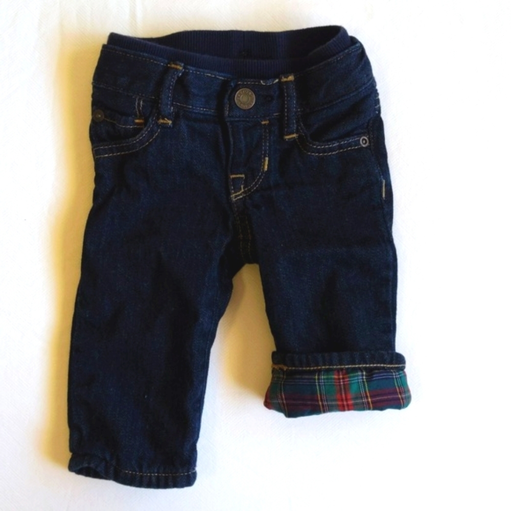 babyGap 1969 tartan plaid lined dark wash denim pull-on jeans 3 months baby